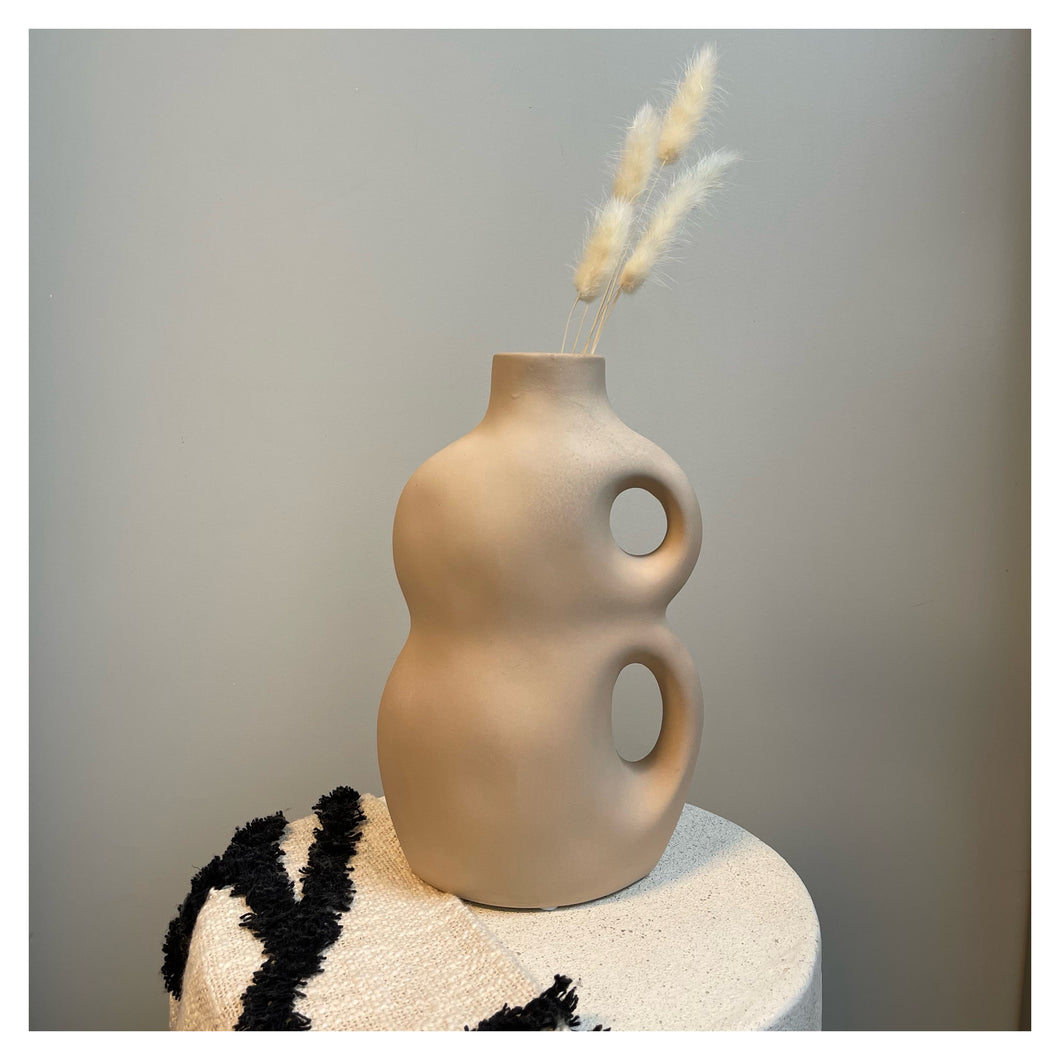 Vase earthenware beige 2rings